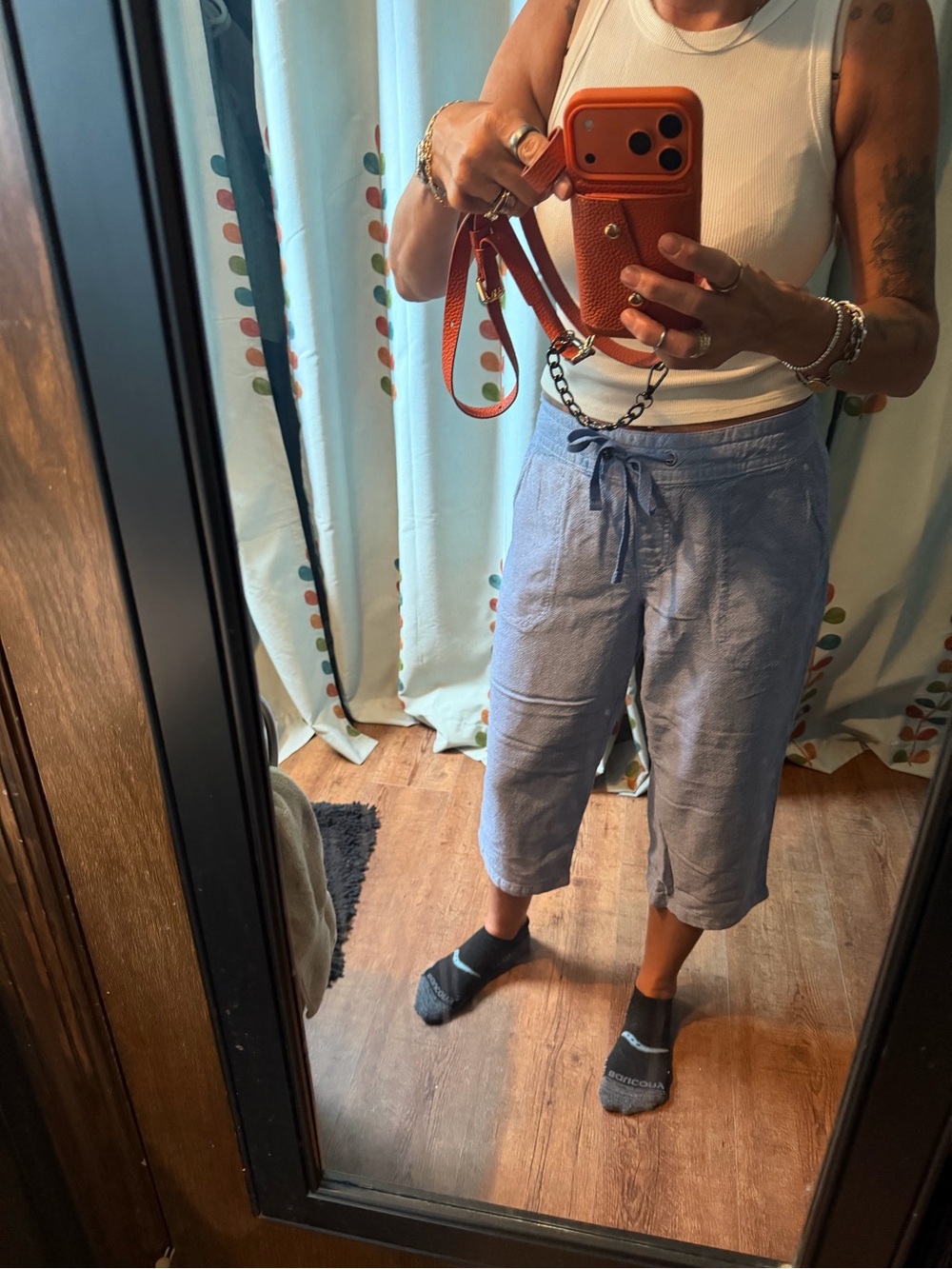 Casual Light Blue Drawstring Womens capris pants